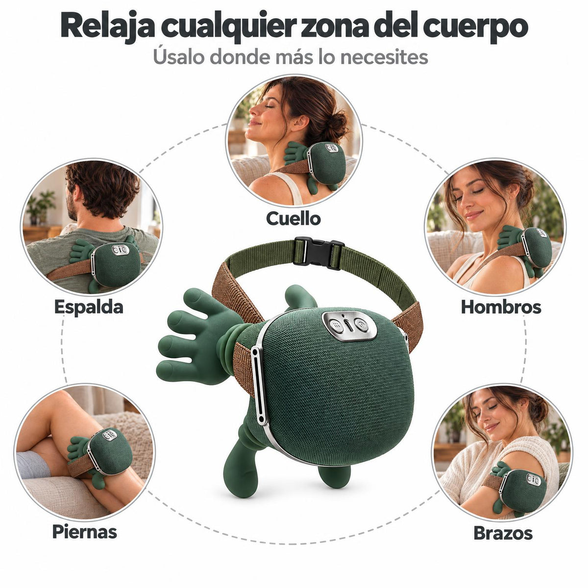 Relaja cualquier zona del cuerpo: el masajeador de cuello verde en el cuello, los hombros, la espalda, las piernas y los brazos
